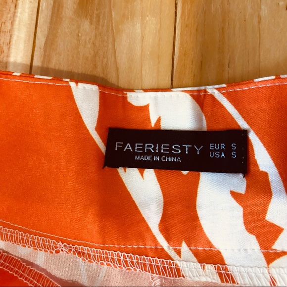 Orange Floral Woman High Waist Asymmetric Hem Pants Boho With White Blouse Sz S - Picture 10 of 13